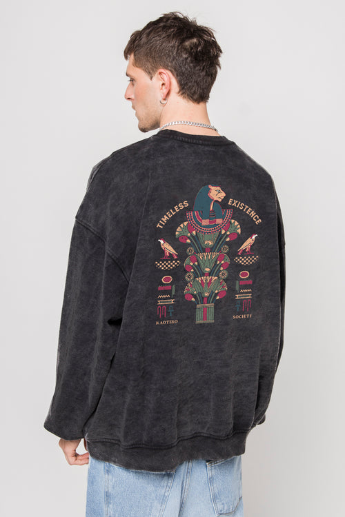 Gewaschenes Timeless Existence Schwarzes Sweatshirt