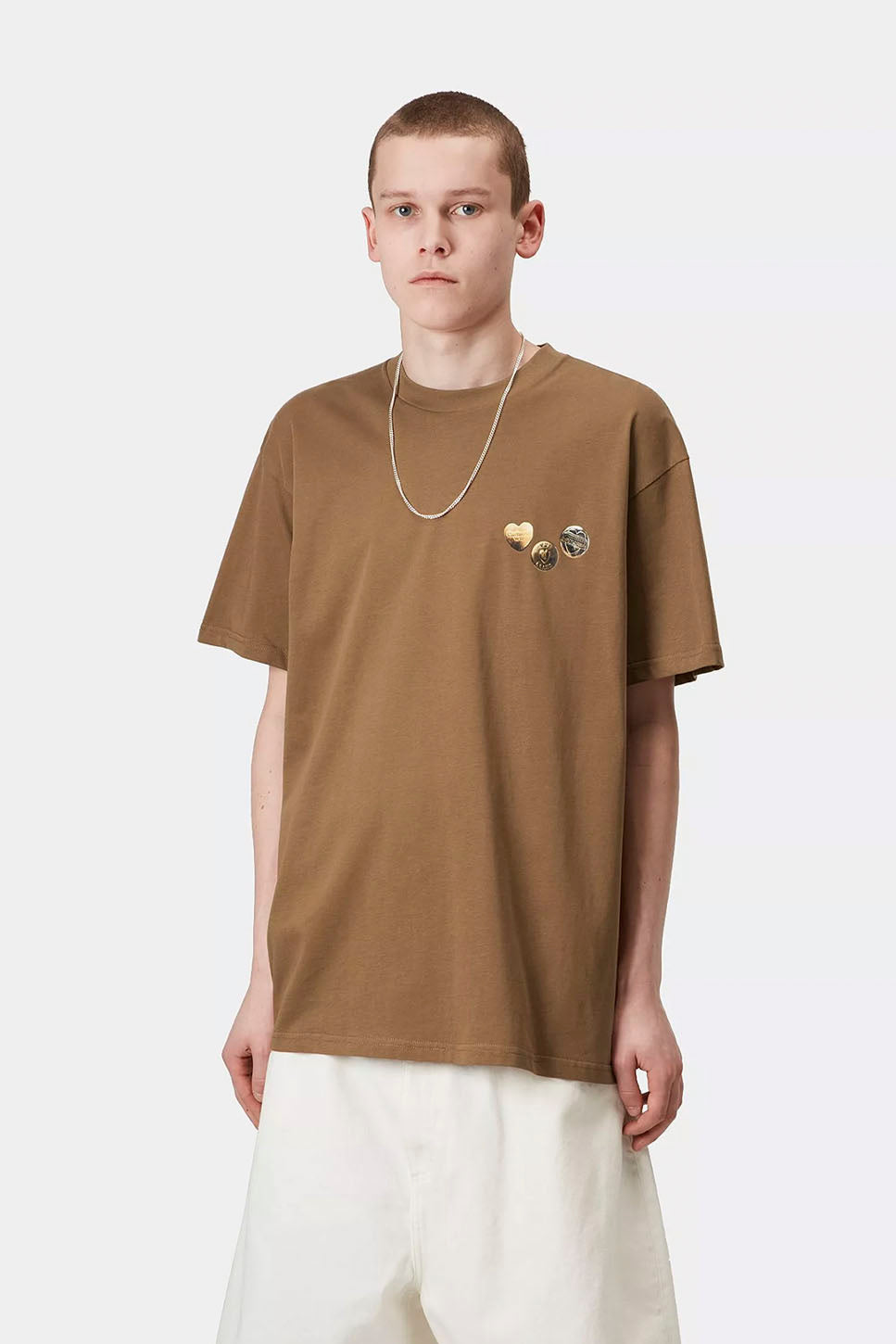 Carhartt WIP – Hamilton – Braunes T-Shirt mit Knopf