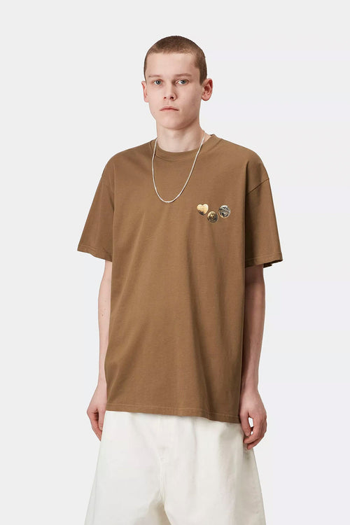 Carhartt WIP – Hamilton – Braunes T-Shirt mit Knopf