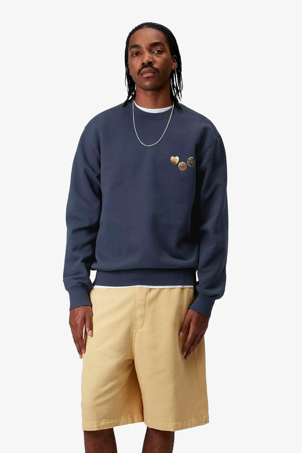 Carhartt WIP – Blaues T-Shirt aus Sweat-Baumwolle mit Knöpfen