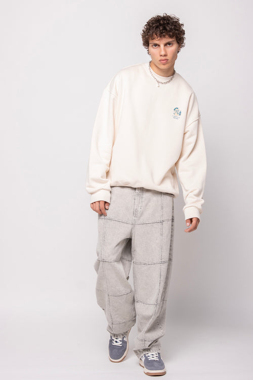 Elfenbeinfarbenes Sweatshirt aus Bio-Baumwolle „Gas Station“
