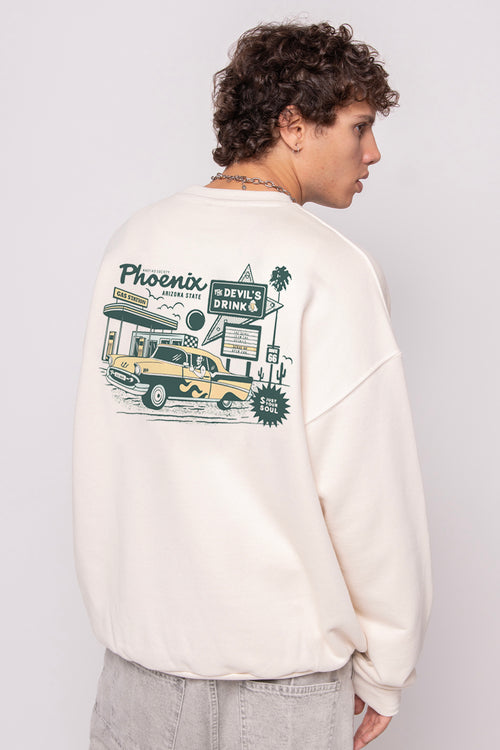 Elfenbeinfarbenes Sweatshirt aus Bio-Baumwolle „Gas Station“