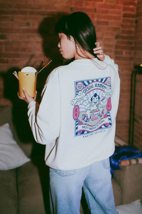 Weißes Oishi Ramen-Sweatshirt aus Bio-Baumwolle