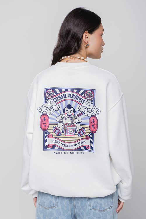 Weißes Oishi Ramen-Sweatshirt aus Bio-Baumwolle