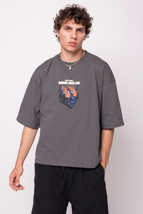 Camiseta Cropped Burning Rebellion Gray