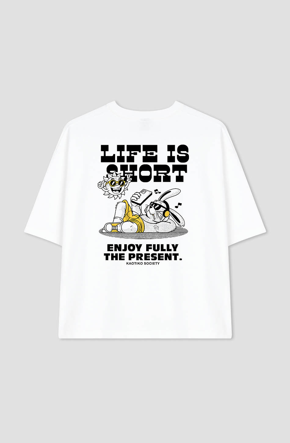 Life Is Short T-Shirt aus Bio-Baumwolle Weiß / Gelb