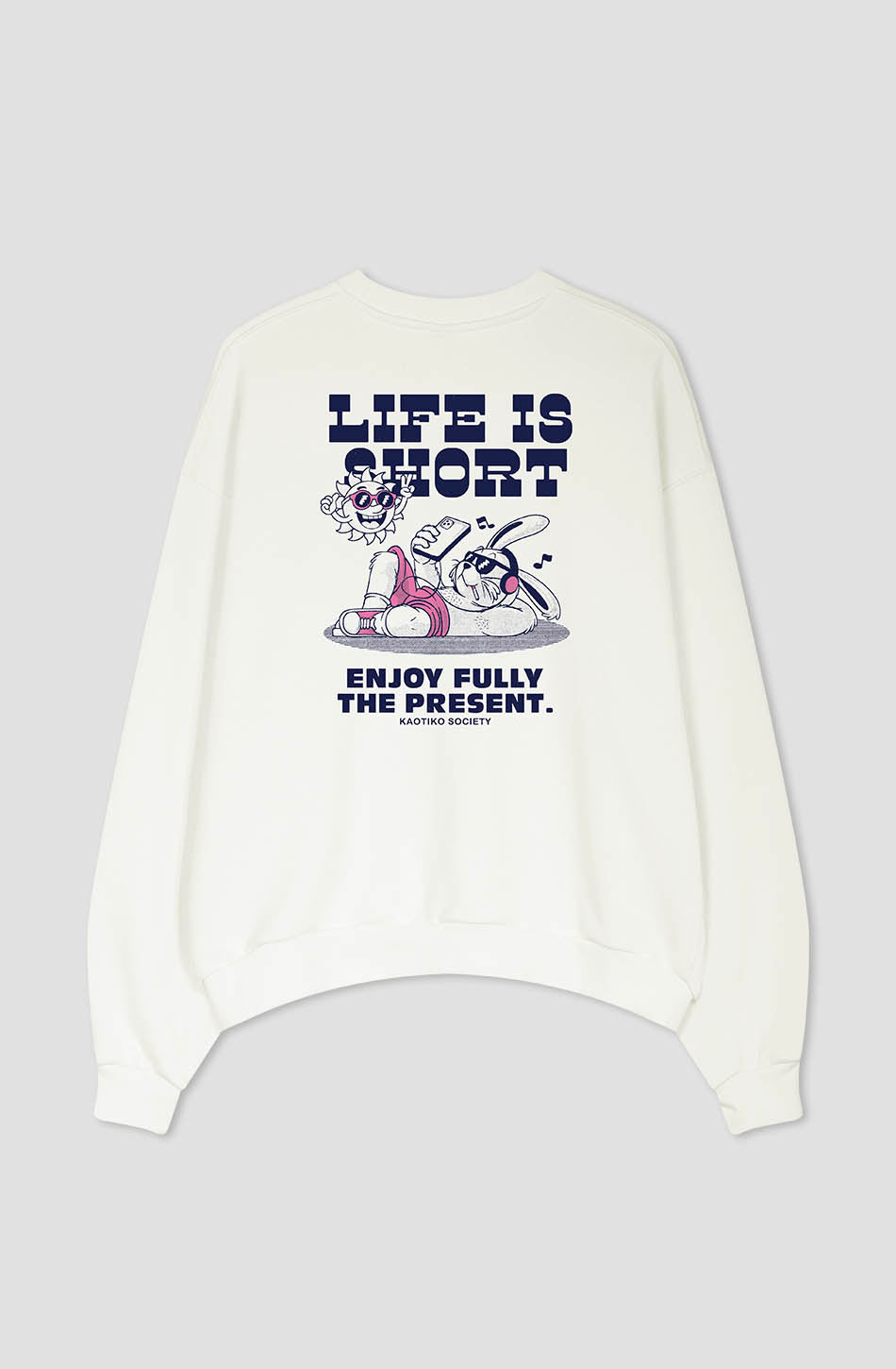 Sudadera Life Is Short Organic Cotton Ivory/Pink