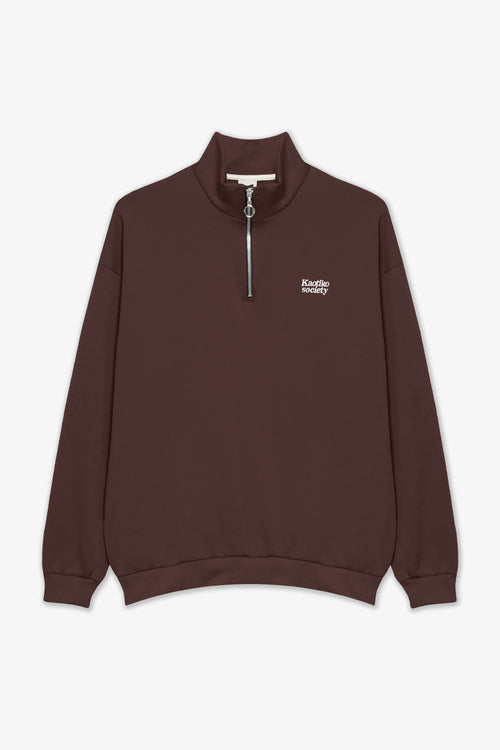 Braunes Kaotiko Society-Sweatshirt mit halbem Reißverschluss