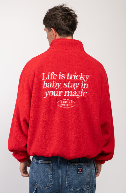 Das Leben ist knifflig Rote Fleecejacke
