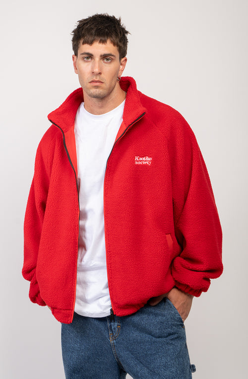 Das Leben ist knifflig Rote Fleecejacke