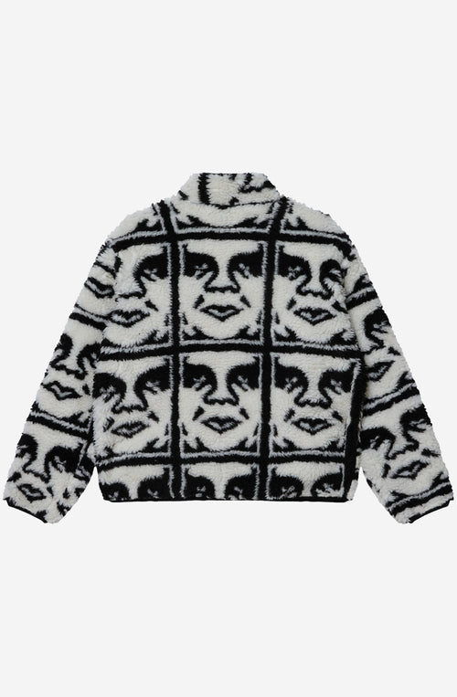 Obey – Sherpa-Jacke mit wiederholtem Symbol