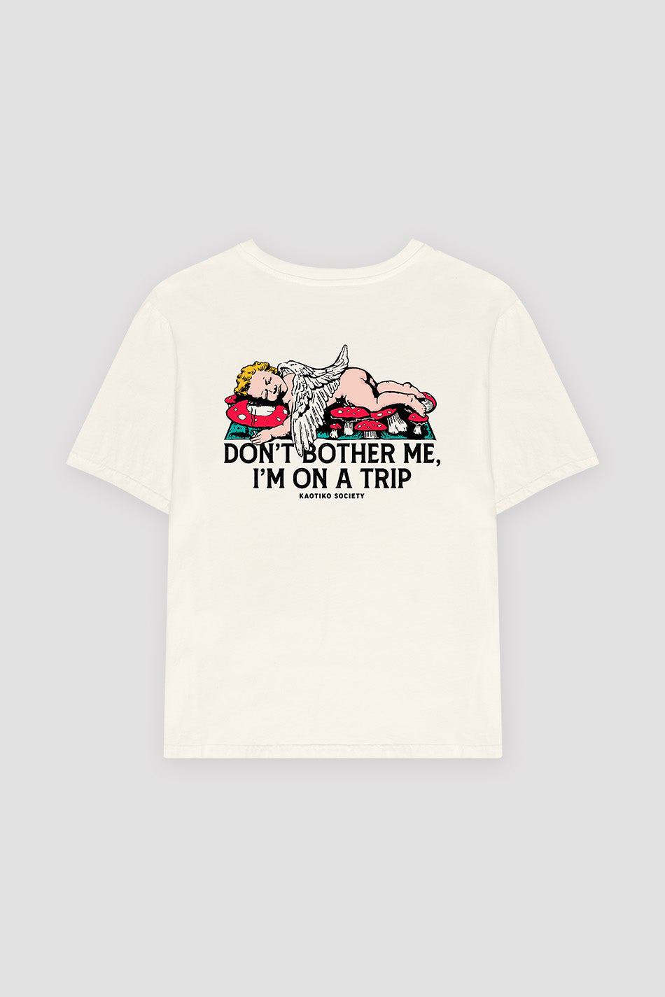 Gewaschenes T-Shirt „Busy Cupid“ in Elfenbein