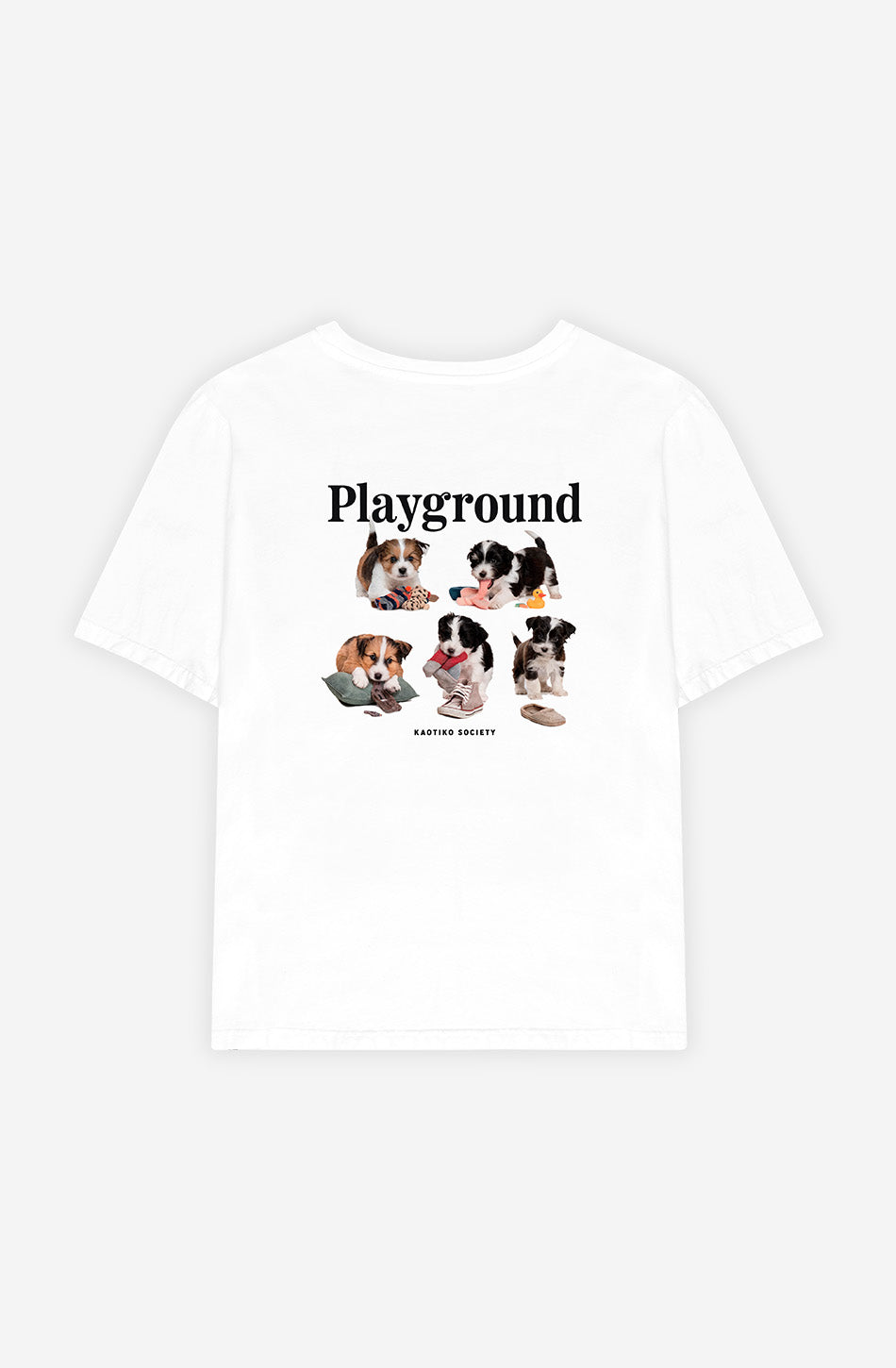 Gewaschenes weißes T-Shirt „Naughty Puppies“