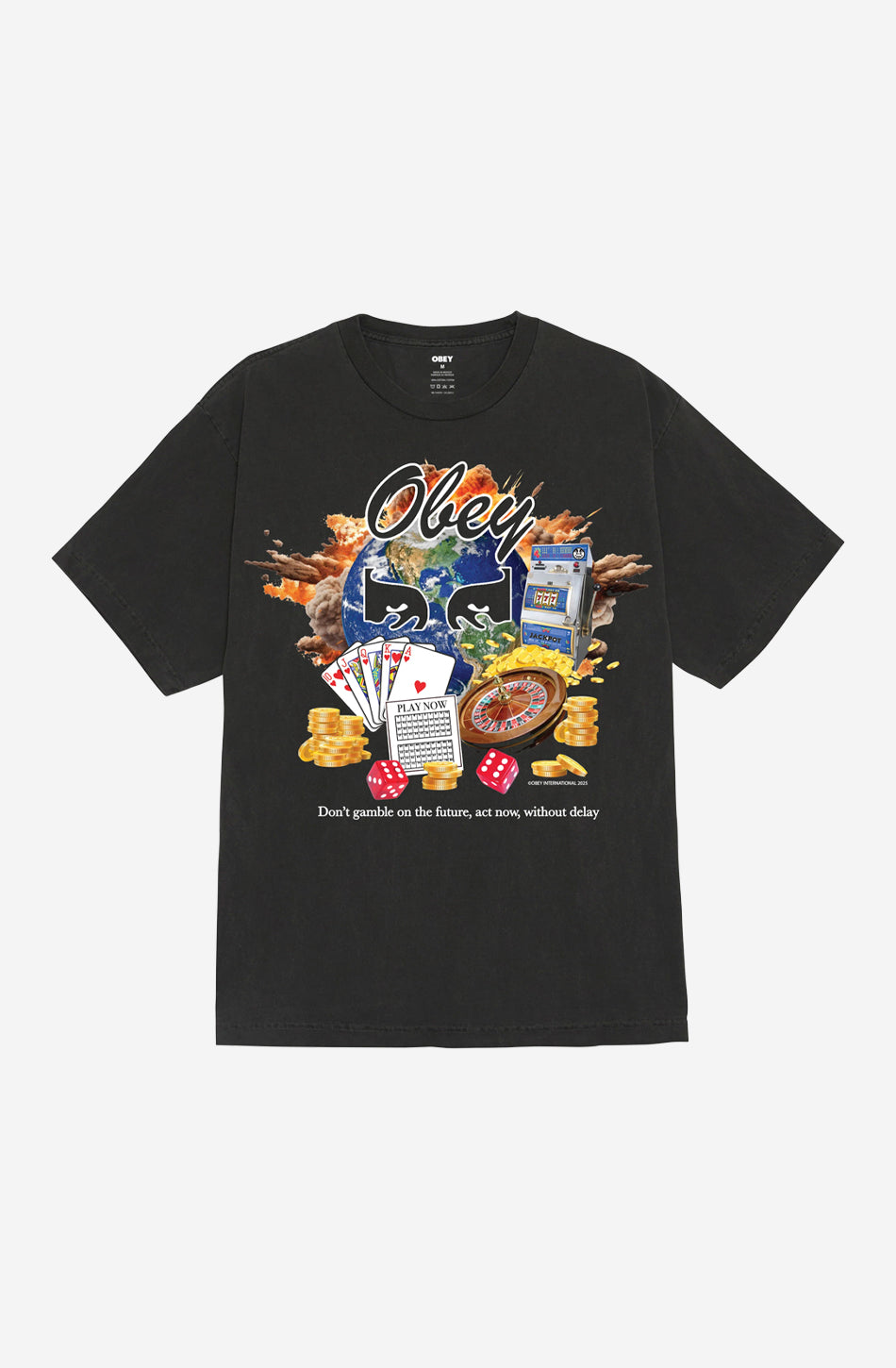 Obey – T-Shirt „Act Now“ in staubigem Schwarz mit Pigmenten
