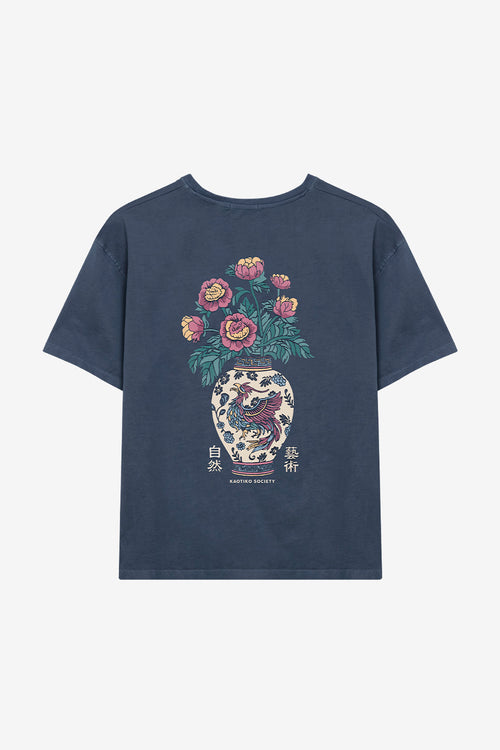 Gewaschenes Blood Of China T-Shirt Marineblau