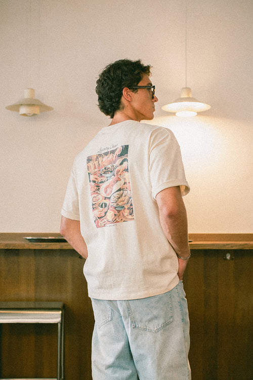 Luxus-T-Shirt aus Bio-Baumwolle „Chaos“ in Elfenbein