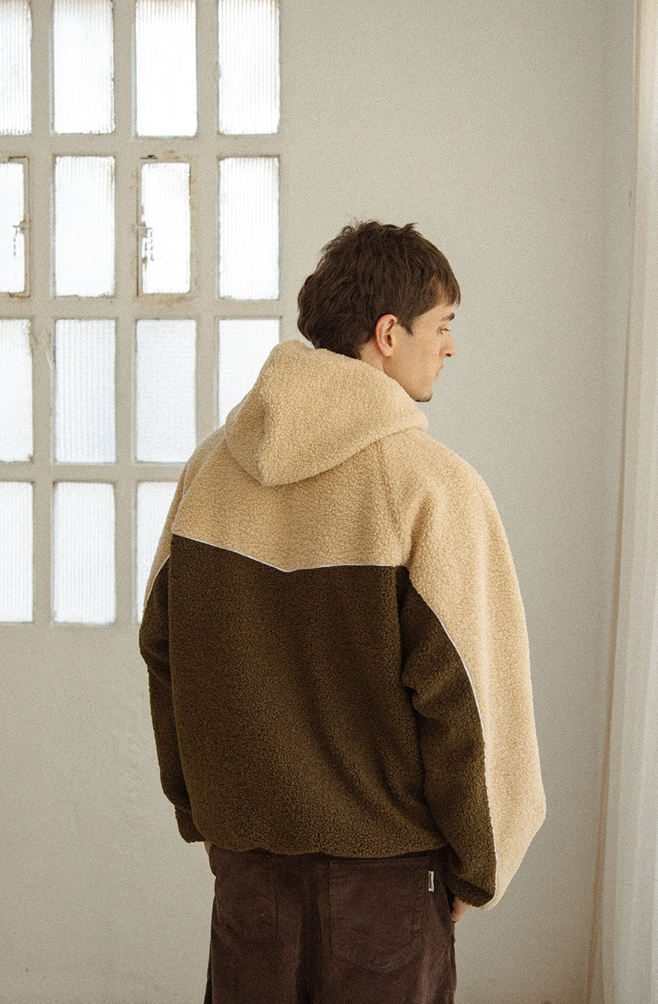 Fleecejacke kombiniertes Curly Elfenbein/Khaki