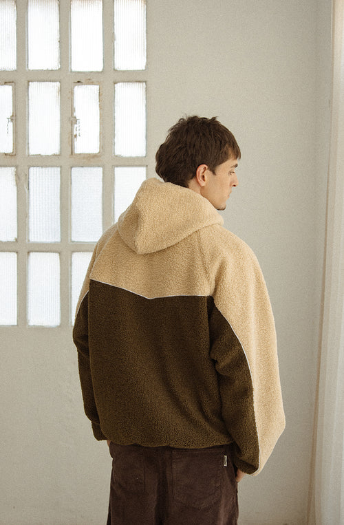 Fleecejacke kombiniertes Curly Elfenbein/Khaki