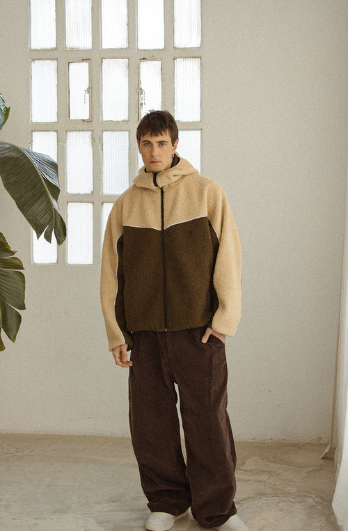 Fleecejacke kombiniertes Curly Elfenbein/Khaki