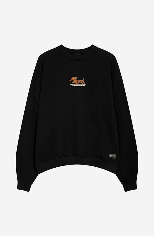 Schwarzes Sweatshirt mit verwaschenem Dackel