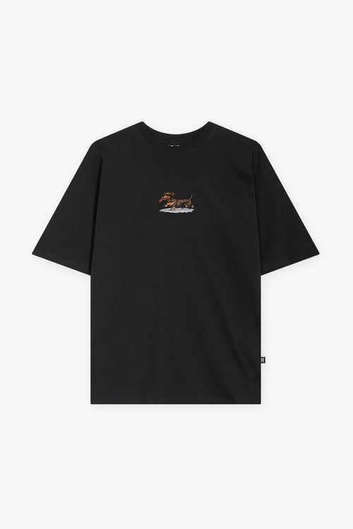 Schwarzes T-Shirt mit Dackel-Motiv