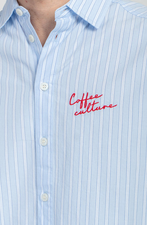 Camisa Coffee Culture Blue/White Stripes