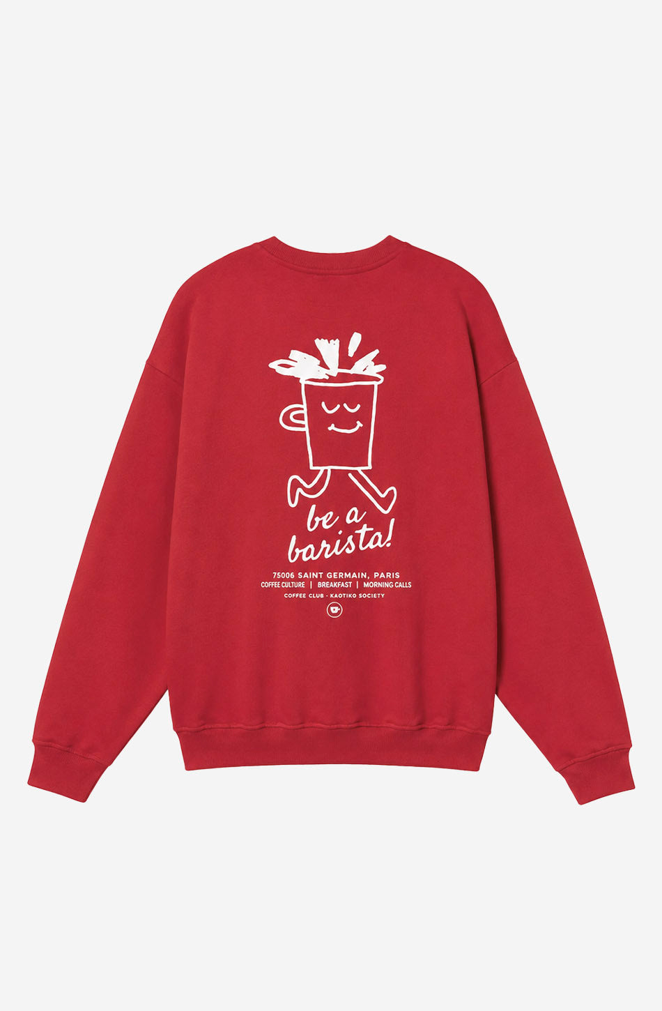 Sudadera Barista Garnet unisex con diseño gráfico inspirado en la cultura del café Kaotiko BCN
