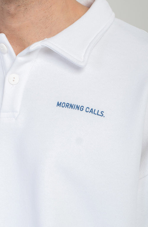 Morning Calls Bio-Baumwoll-Polo-Sweatshirt, weiß