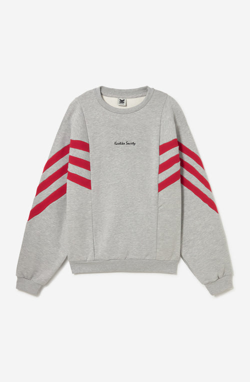 Sudadera Kaotiko Society Grey unisex gris jaspeada con bandas rosas en las mangas Kaotiko BCN