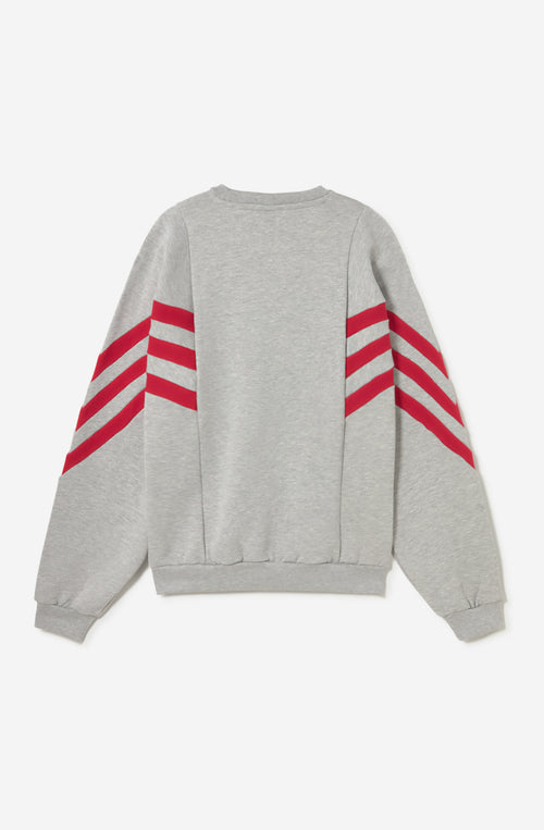 Parte trasera de sudadera Kaotiko Society Grey unisex con bandas rosas en las mangas Kaotiko BCN