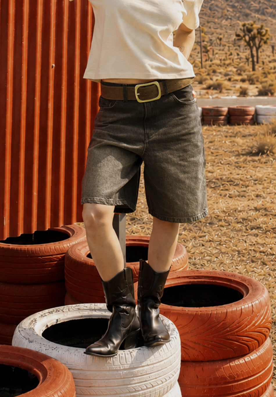 Bermuda Baggy Balloon Denim Schwarz