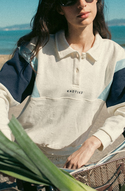 Sweat-shirt Polo Harry Ivoire/Bleu marine/Bleu ciel