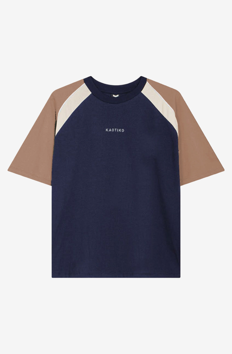 Kurzes Lennox-T-Shirt, Marineblau/Kamel