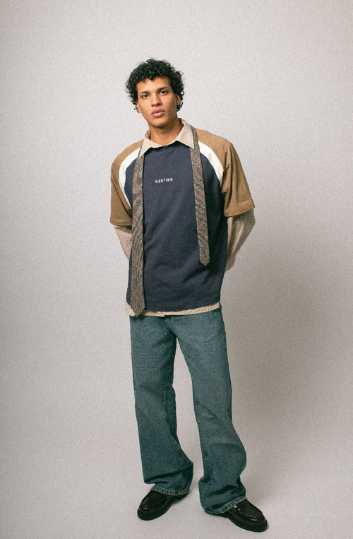 Cropped Lennox T-shirt Navy/Camel