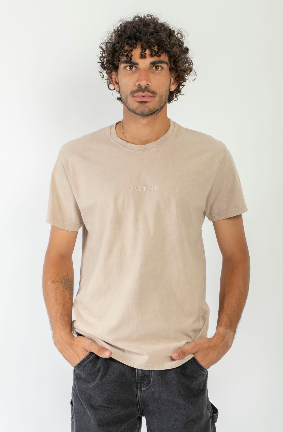  T-shirt Basic Washed Bone