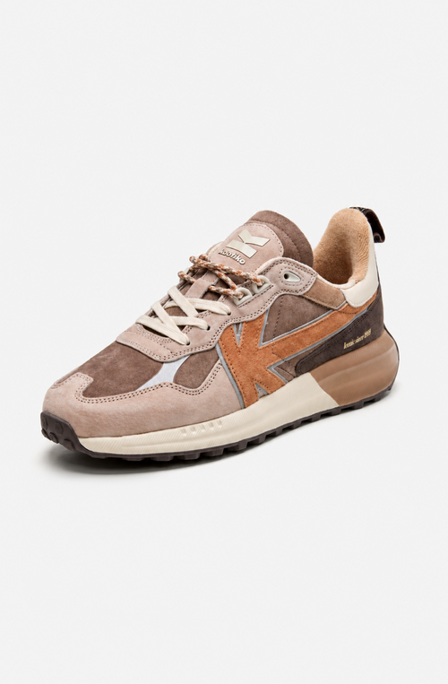 Zapatillas Vancouver Multi Suede French Roast en ante y materiales combinados, con detalles marrón, beige, camel y crudo y logo Kaotiko lateral.
