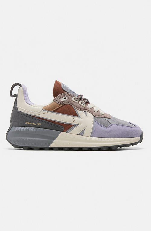 Zapatillas Detroit Multi Lavender en ante y materiales combinados, con detalles lavanda, gris, marrón y crudo y logo Kaotiko lateral