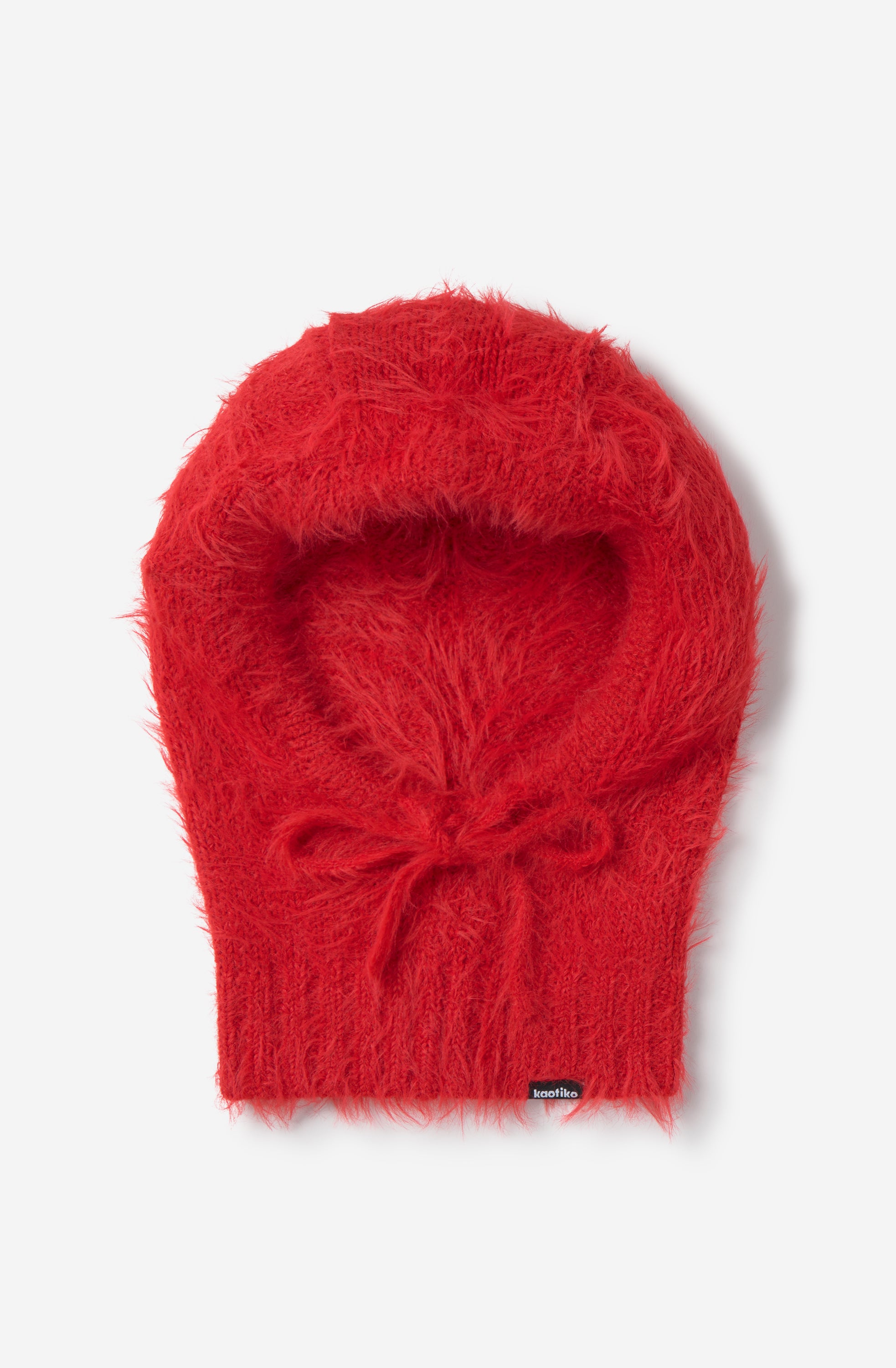 Balaclava unisex de punto efecto pelo en color rojo con cordón ajustable e inspiración après ski.