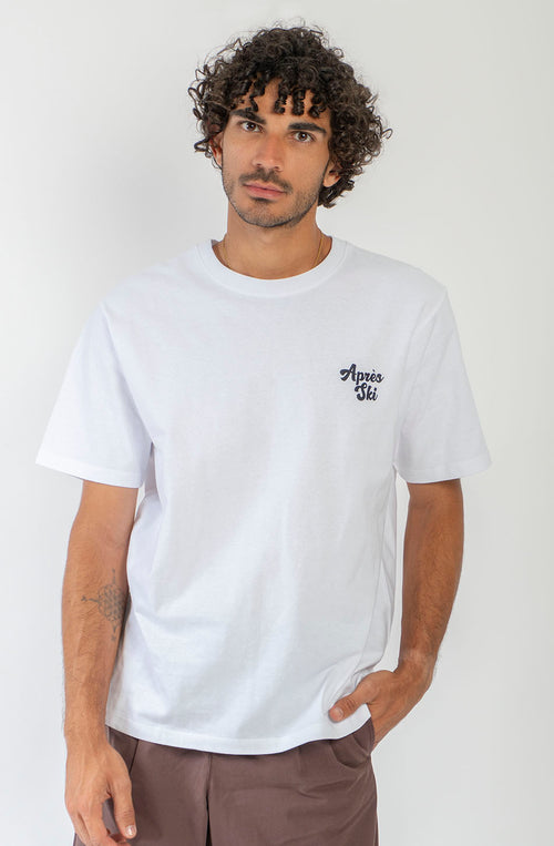 Camiseta Regular Fit St. Moritz White unisex con gráfico rétro inspirado en el estilo après-ski de Kaotiko BCN