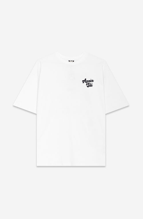 Camiseta Regular Fit St. Moritz White unisex con gráfico rétro inspirado en el estilo après-ski de Kaotiko BCN