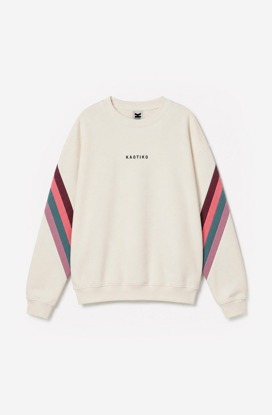 Sudadera Walker unisex color Ivory con franjas Orchid, Wine y verde