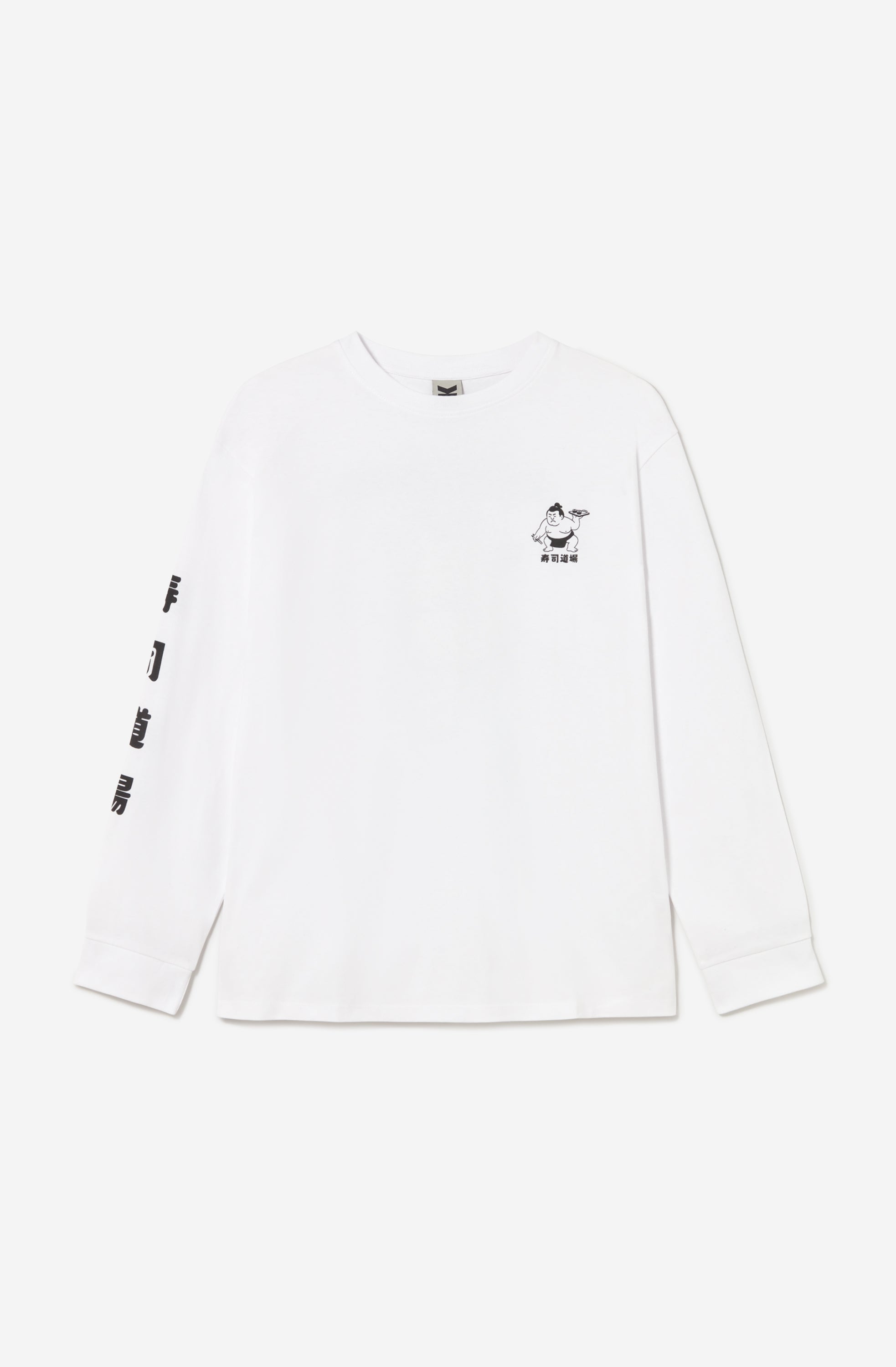 Camiseta Noodle Temple White unisex de manga larga con ilustración japonesa y estampado gráfico en espalda y mangas