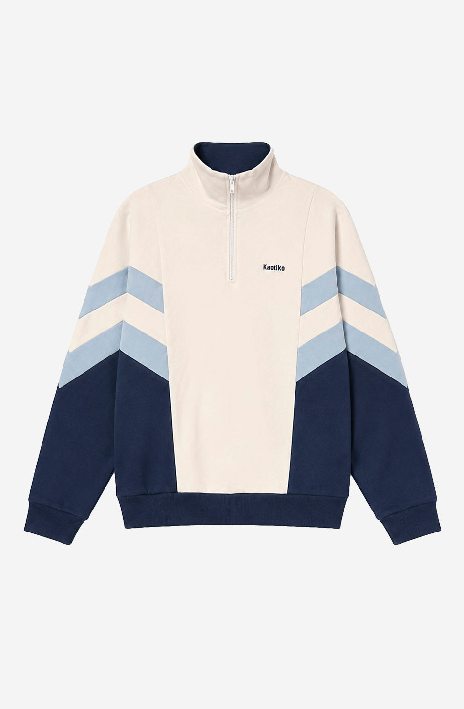 Sudadera Zip Clark unisex color Ivory y Sky Blue con media cremallera