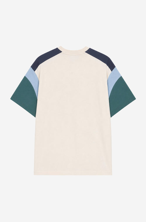 Camiseta Ottawa Ivory Blue Deep Jungle unisex con diseño color block en tonos marfil, azul y verde