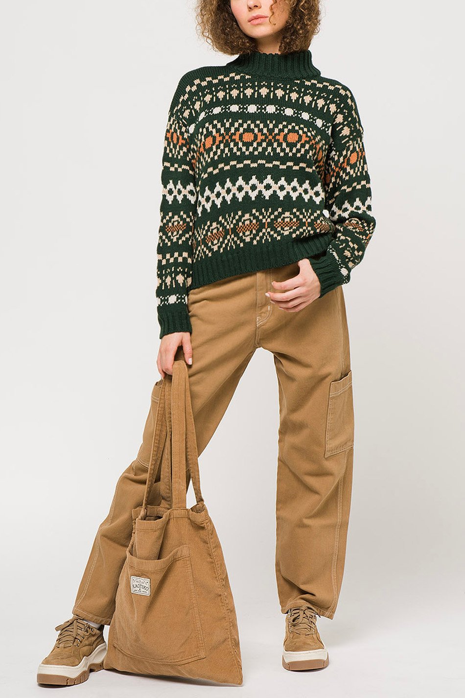 Jacquard Strick- Sweater in Grün