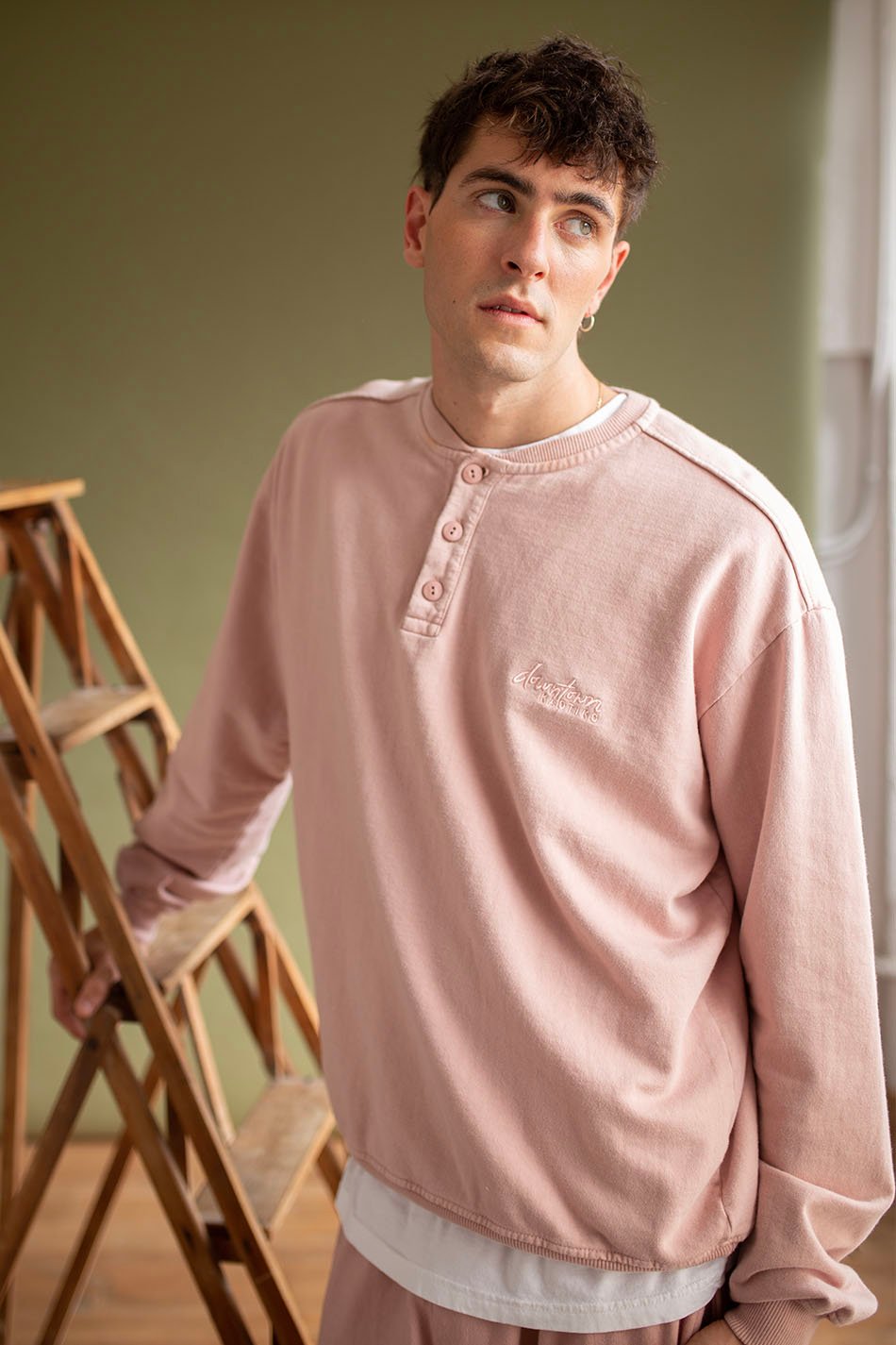 Sweatshirt Helmer Washed Rose Pâle