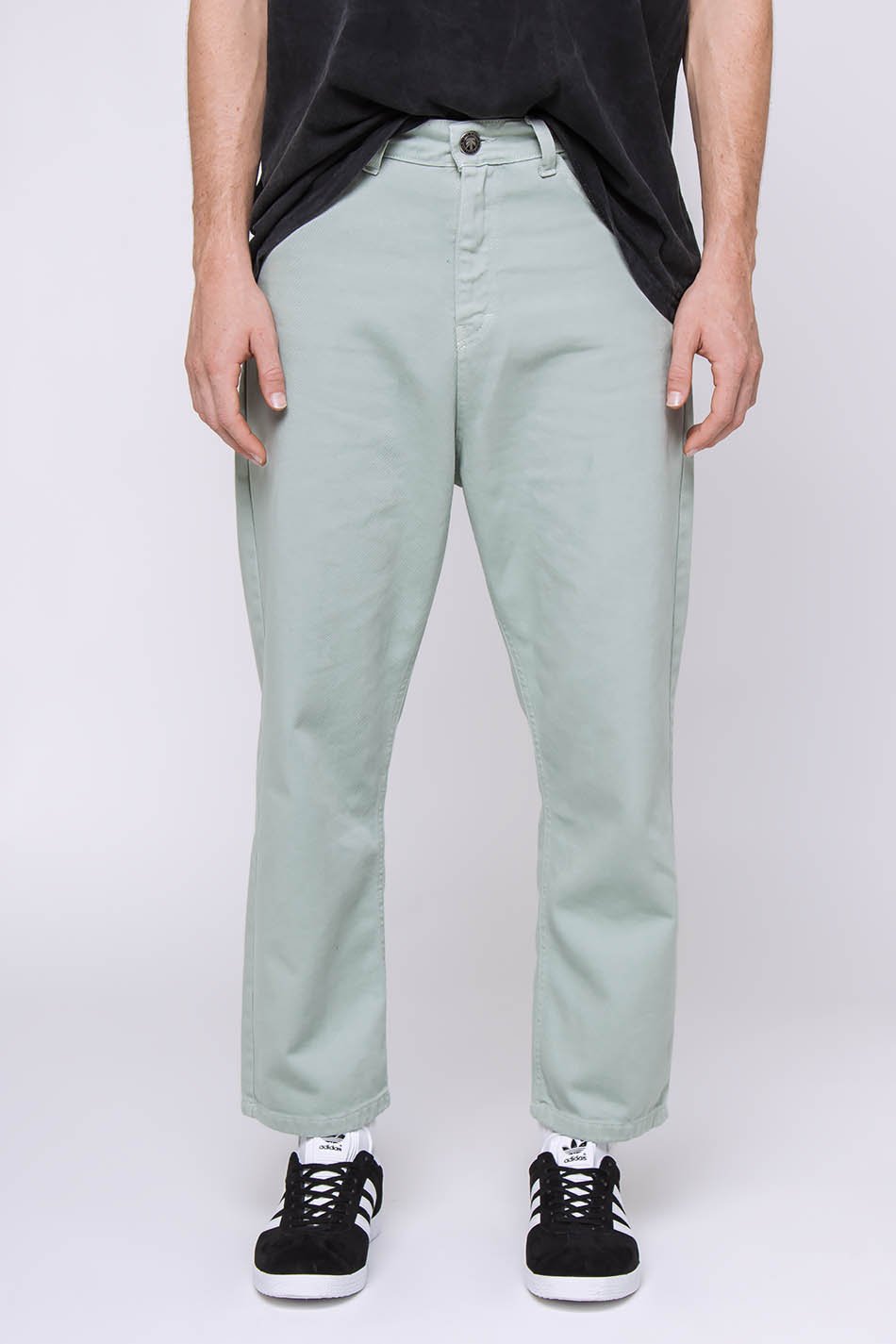 Green Regular Cropped Denim Trousers