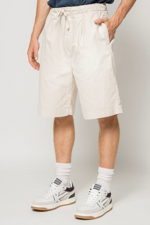 Ivory Relaxed Canvas Pleated Bermuda Shorts