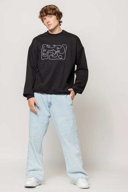 Abstract Face Sweatshirt in Schwarz