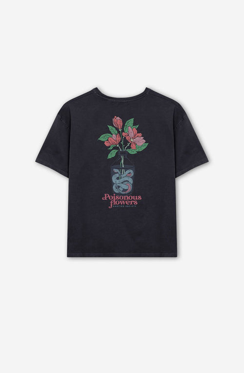 T-shirt Washed Poisonous Flowers Noir